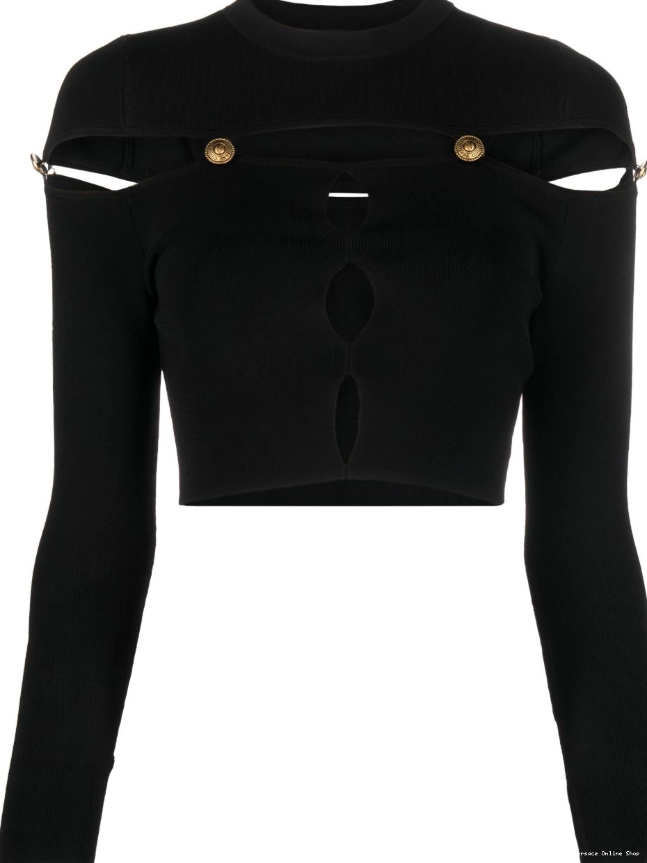 Affordable Versace top cut-out cropped ribbed-knit Jeans Women Couture 0731